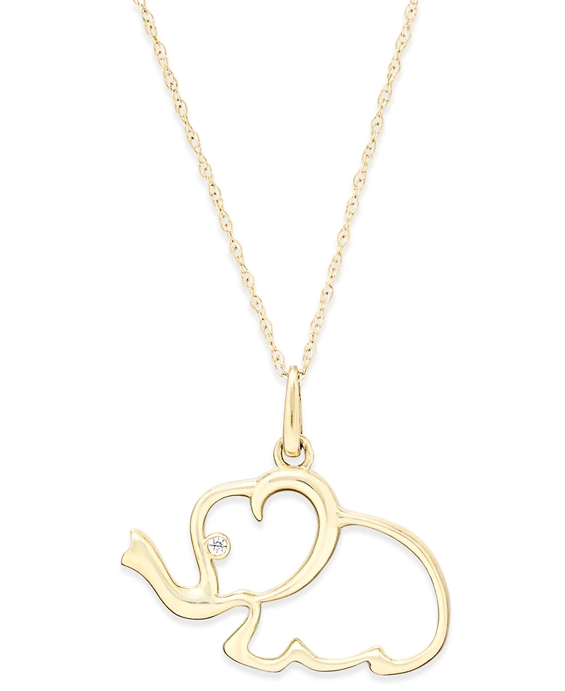 Cubic Zirconia Elephant Pendant Necklace in 10k Gold