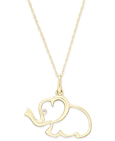 Cubic Zirconia Elephant Pendant Necklace in 10k Gold