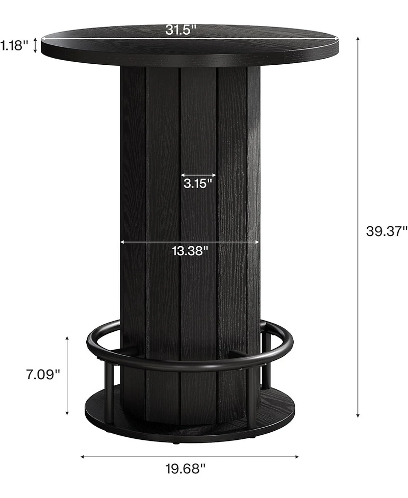 Tribesigns Round Bar Table, 39.4" H Wood Bistro Pub Table with Metal Ring Footrest (Only Table)