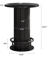 Tribesigns Round Bar Table, 39.4" H Wood Bistro Pub Table with Metal Ring Footrest (Only Table)