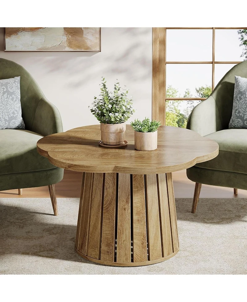 Tribesigns 33.5" Round Coffee Table, Farmhouse Circle Center Table with Floral Tabletop & Wood Base
