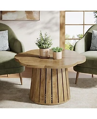 Tribesigns 33.5" Round Coffee Table, Farmhouse Circle Center Table with Floral Tabletop & Wood Base