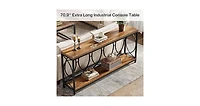 Tribesigns 70.9-Inch Extra Long Console Table, 2-Tier Industrial Table Behind Couch with Storage Shelf, Narrow Entryway