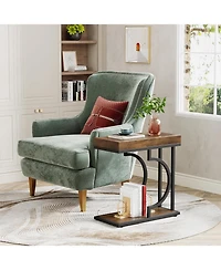 Tribesigns Narrow Side Table, Brown Black C Shaped End Table, Small Sofa Tables with Metal Frame for Living Room