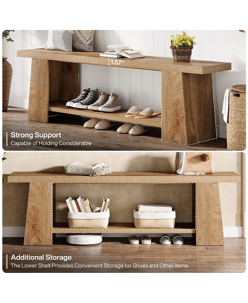 Tribesigns Modern Bedroom Bench with Storage Shelf, Solid Wood Entryway Bench
