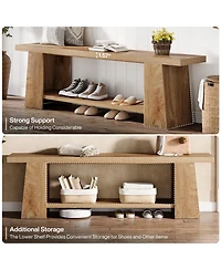 Tribesigns Modern Bedroom Bench with Storage Shelf, Solid Wood Entryway Bench