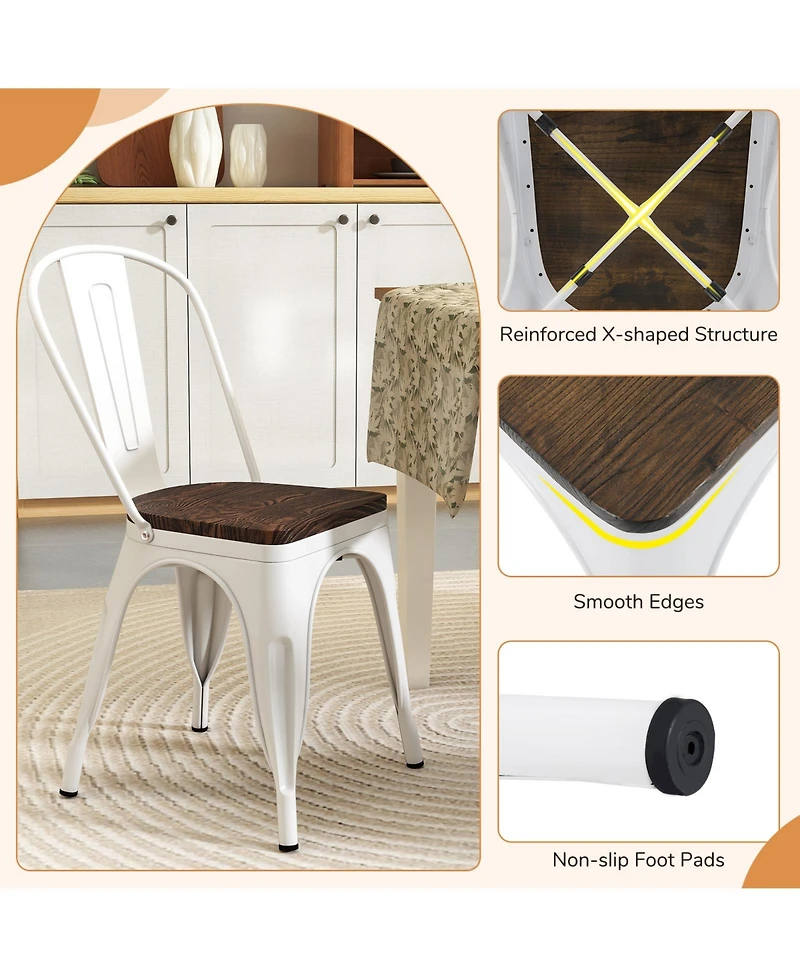 Gymax Tolix Style Metal Dining Chairs Set of 4 w/Wood Seat & Removable Backrest