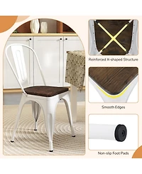Gymax Tolix Style Metal Dining Chairs Set of 4 w/Wood Seat & Removable Backrest