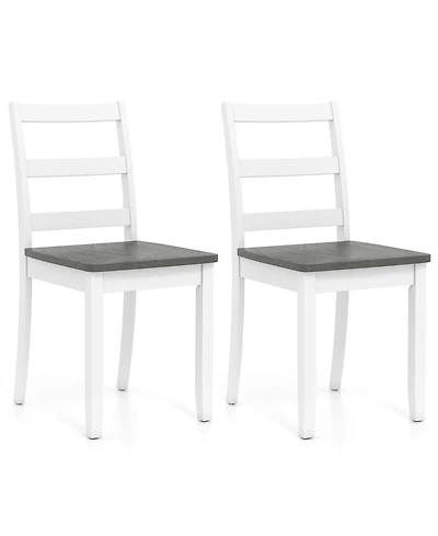 Gymax Set of 2 Dining Chairs Ladder Back Armless Side Chair w/ Solid Rubber Wood Legs