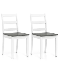 Gymax Set of 2 Dining Chairs Ladder Back Armless Side Chair w/ Solid Rubber Wood Legs