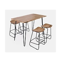 Jofran Solid Acacia 52" Five-Piece Counter Height Dining Set with Backless Barstools