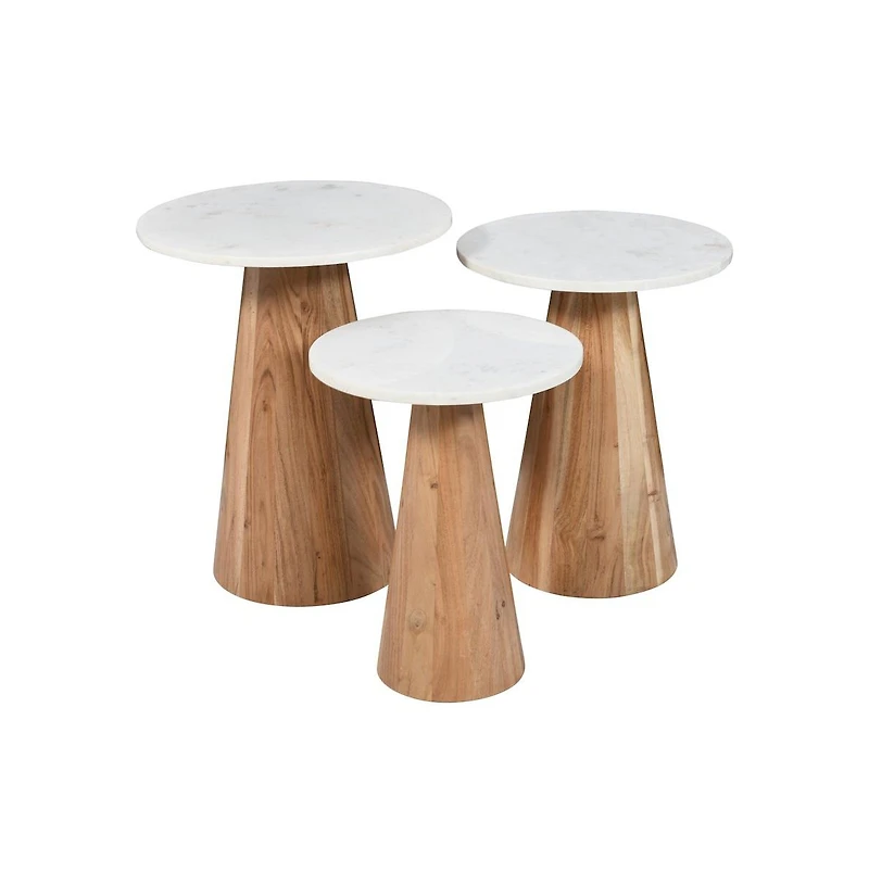 Jofran Nolan Marble Top Three Pack Solid Wood Accent Table Set
