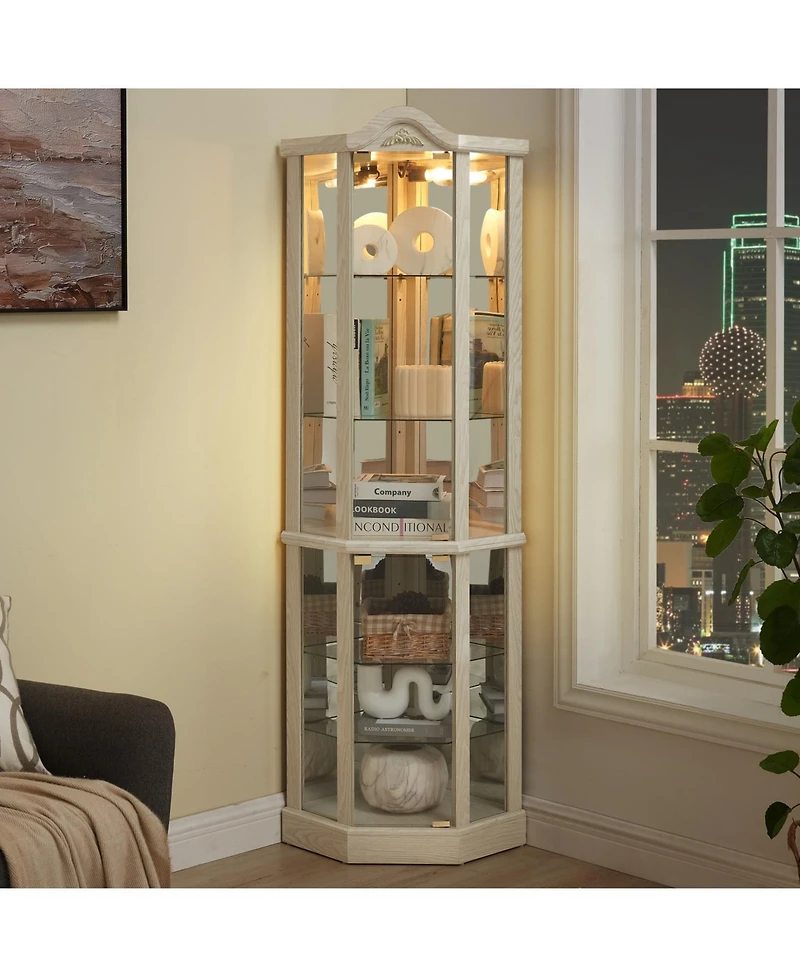 Streamdale Lighted Corner Curio Cabinet - Adjustable Shelves - White