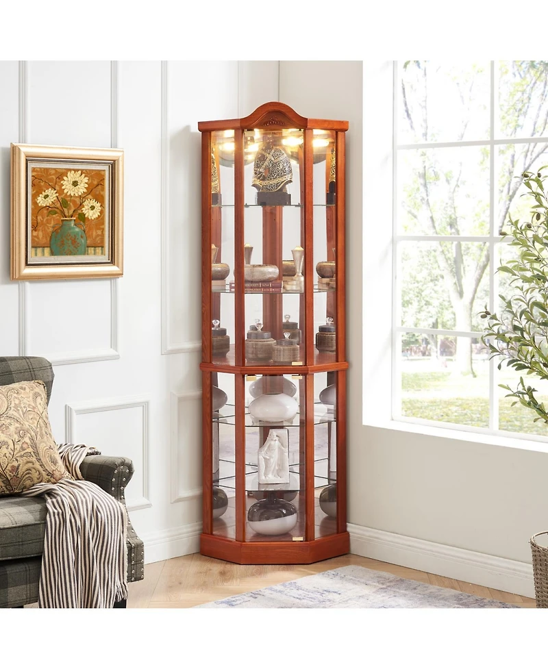 Streamdale Lighted Corner Curio Cabinet - Adjustable Shelves - Oak