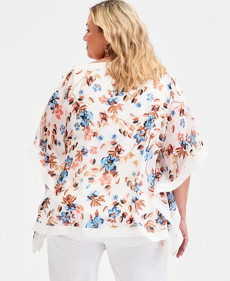Jm Collection Plus Printed Poncho, Macy's Exclusive