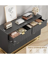 Gaomon 47.2" Wide Modern 6 Drawer Dresser, Chest with Gold Metal Legs & Handles, Wood Storage Organizer for Bedroom, Living Room