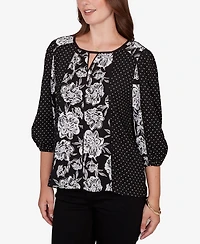 Ruby Rd. Petite Floral Panel Crinkle Knit Peasant Top