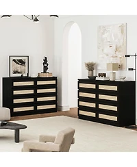 gaomon 8 Drawer Natural Dresser for Bedroom, Modern Farmhouse Chest with Slim Wood Frame, Space-Saving Tv Stand