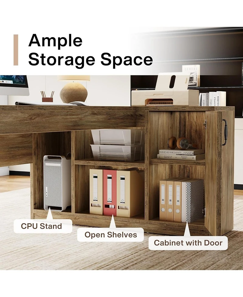 Tribesigns 70.8" Executive Desk with File Cabinet, L-Shaped Office Desk with Storage Shelves
