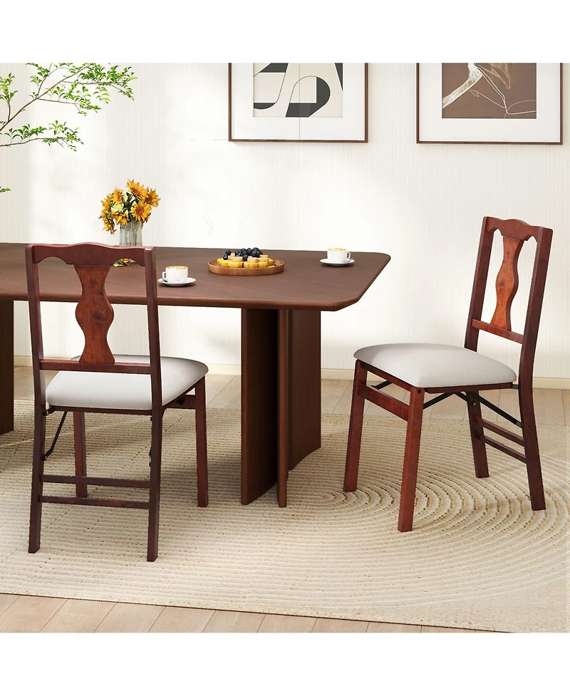 Gymax Set of Folding Dining Chairs w/Rubber Wood Frame Soft Padded Seat Cushion