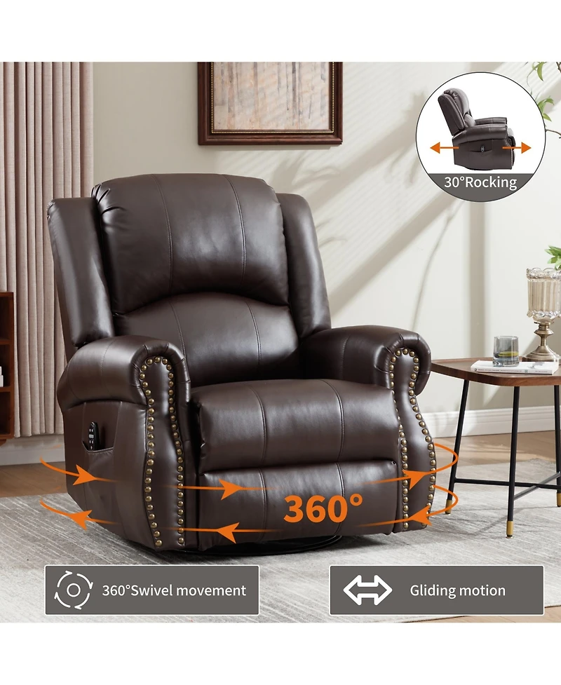 Boyel Living Faux Leather Recliner Chair Rocker Swivel Manual with Heat & Massage
