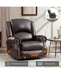 Boyel Living Faux Leather Recliner Chair Rocker Swivel Manual with Heat & Massage
