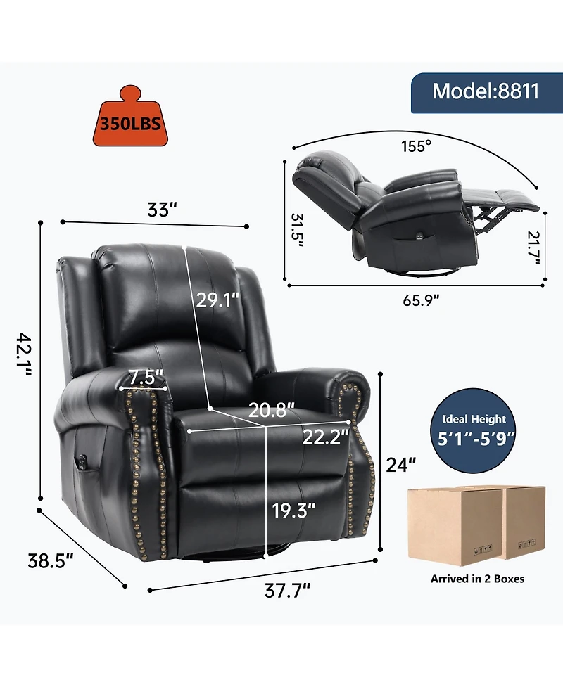 Boyel Living Faux Leather Recliner Chair Rocker Swivel Chair Manual Recliner with Heat & Massage