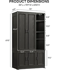 Likimio Black Armoire Wardrobe Closet 70" H, 5 Doors Bedroom Wooden Wardrobe with 4 Storage Shelves and Hanging Rod
