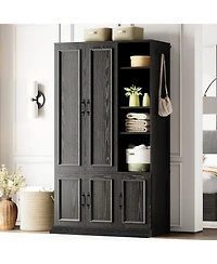 Likimio Black Armoire Wardrobe Closet 70" H, 5 Doors Bedroom Wooden Wardrobe with 4 Storage Shelves and Hanging Rod