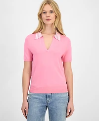 Nautica Women's Striped Johnny-Collar Sweater