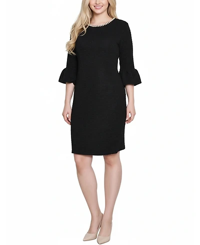 Ny Collection Women's 3/4 Length Cultivated Pearl Detail Dress