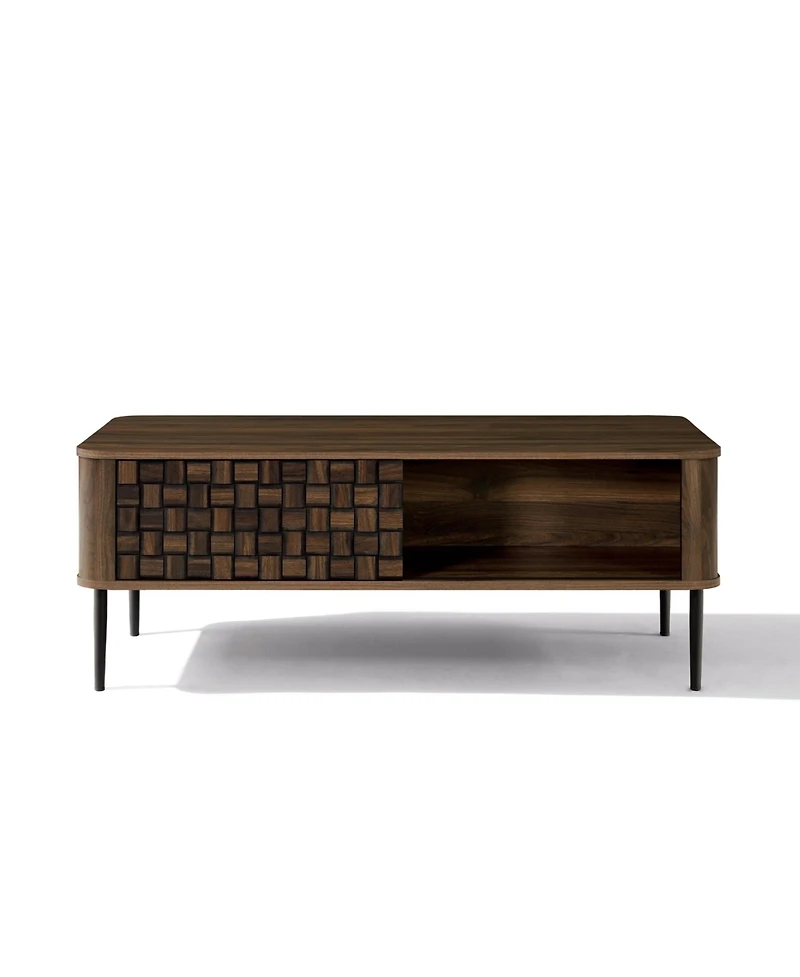 LuxenHome Dark Oak with Basket Weave Design Manufactured Wood 1-Sliding Door Coffee Table