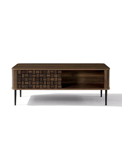 LuxenHome Dark Oak with Basket Weave Design Manufactured Wood 1-Sliding Door Coffee Table