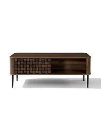 LuxenHome Dark Oak with Basket Weave Design Manufactured Wood 1-Sliding Door Coffee Table