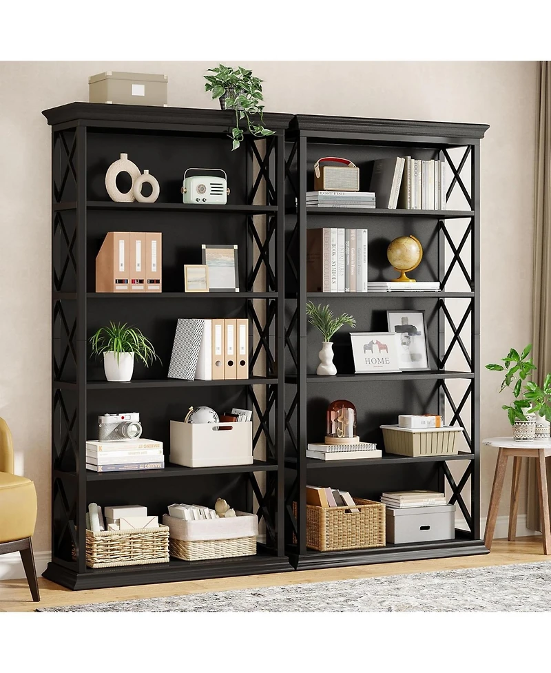 Tribesigns 6-Tier Bookcase Set of 2, 71 Inches Industrial Bookshelves and Bookcases with 5 Shelf Display Storage Shelves