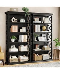 Tribesigns 6-Tier Bookcase Set of 2, 71 Inches Industrial Bookshelves and Bookcases with 5 Shelf Display Storage Shelves