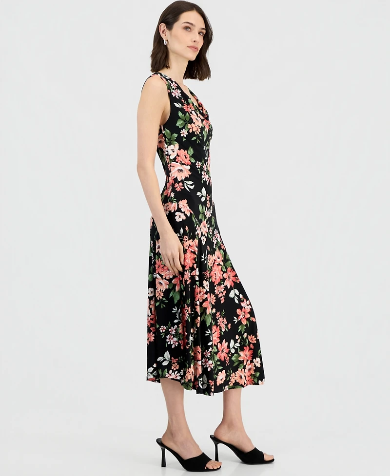 Robbie Bee Women's Draped Cowlneck Sleeveless Midi Dress