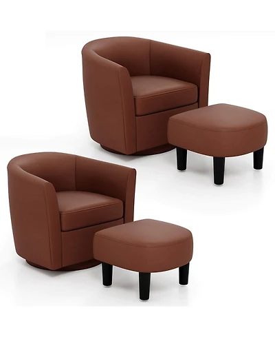 Swivel Barrel Chair with Ottoman Footrest Curved Backrest & Armrests Living Room