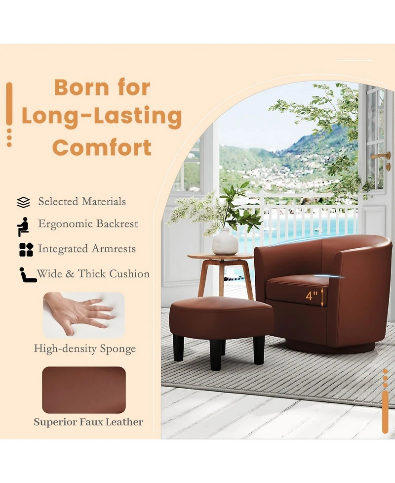 Swivel Barrel Chair with Ottoman Footrest Curved Backrest & Armrests Living Room