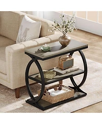 Tribesigns End Table, Narrow 3-Tier End Table for Living Room, Industrial Wooden Side Table with Metal Frame