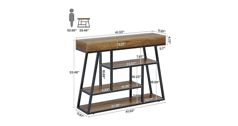 Tribesigns 41.3" Entryway Table, Industrial Narrow Console Sofa Table with 4 Tiers Storage Shelves for Entry, Hallway