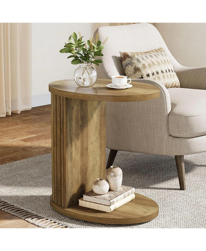Tribesigns C-Shaped End Table for Couch, 2-Tier Side Table with Storage Shelf, C Table for Sofa