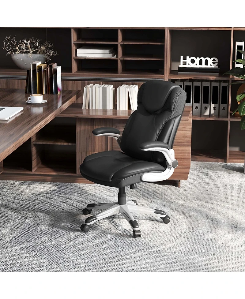 Ergonomic Office Chair Pu Leather Executive Swivel with Flip-up Armrests