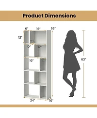 Costway 63" Tall Floor Standing Open Bookshelf with 10 Cubbies 5 Back Anti-falling Panels