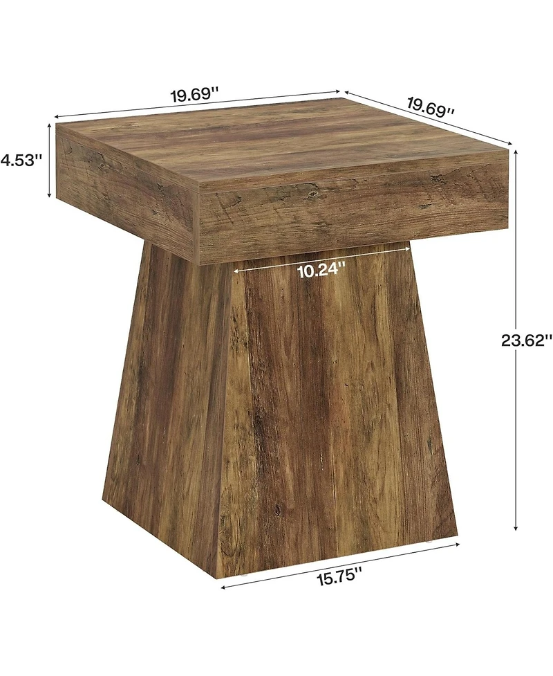 Tribesigns Small End Table, Rustic Square Side Table with Wide Base, Farmhouse Small Nightstand Beside Bed, Next to Armchair, for Living Room, Brown