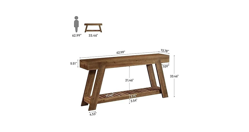 Tribesigns 62.9-Inch Solid Wood Console Table for Entryway, Long Narrow Sofa Couch Table with Storage