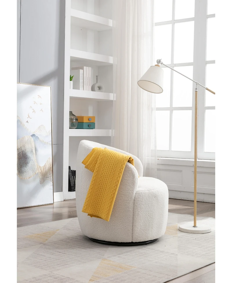 Cesicia Teddy Fabric Swivel Accent Armchair With Black Powder Coating Metal Ring