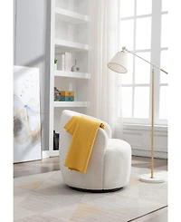 Cesicia Teddy Fabric Swivel Accent Armchair With Black Powder Coating Metal Ring