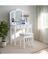 Streamdale Furniture Streamdale Sanlo Wooden Vanity Make Up Table and Stool Set, White
