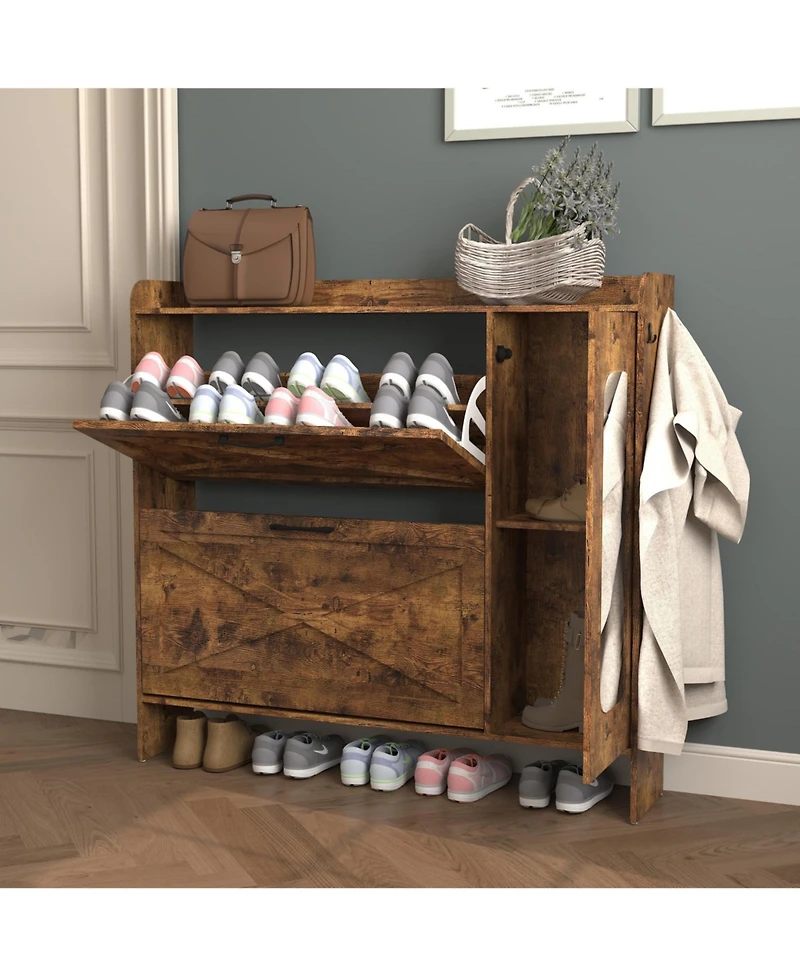 Lovmor Large Mirrored Shoe Cabinet Adjustable Flip Drawers Storage Bench Entryway Rack